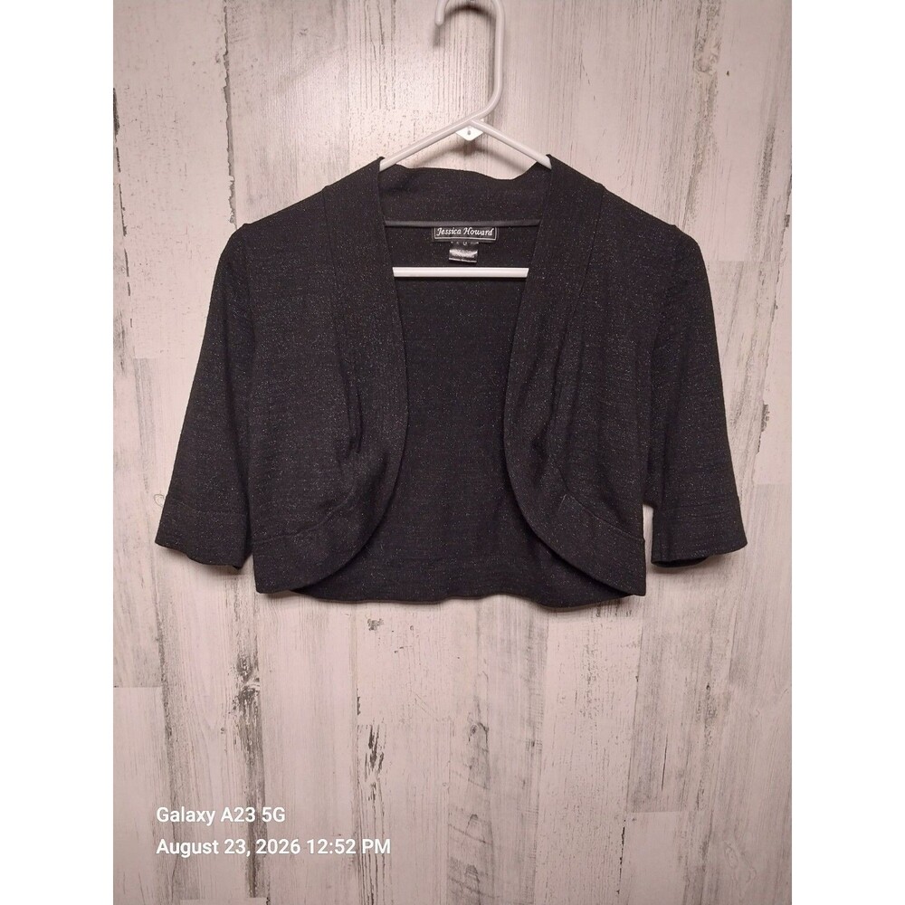 Jessica Howard Black Metallic Knit Bolero Shrug Large